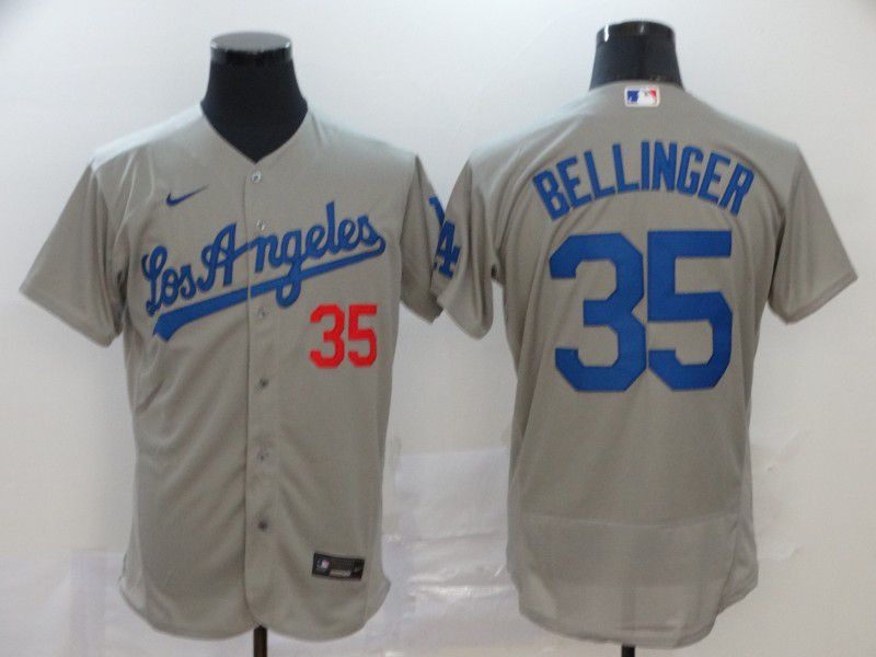 Men Los Angeles Dodgers #35 Bellinger Grey Nike Elite MLB Jerseys->los angeles dodgers->MLB Jersey